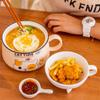 Ceramic Cute Cartoon Instant Noodle Bowl with Lid and Handle Creative Large Capacity Office Fruit Bowl Tableware