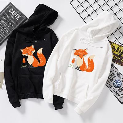 Japanese Women Harajuku Autumn Hooded Sweatshirts Womens Cute Fox Print Student Loose Long Hoodies Tops