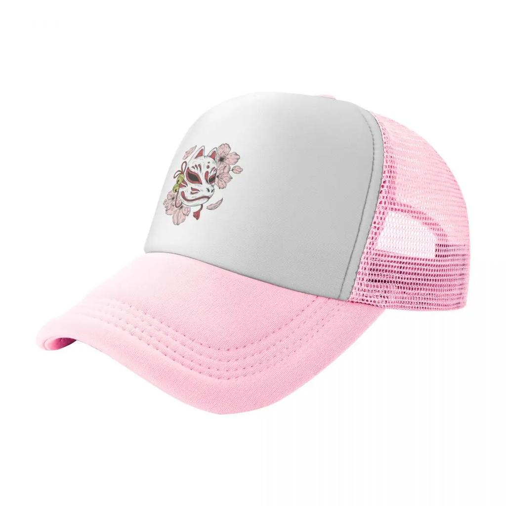 Japanese kitsune mask and sakura flower Baseball Cap Anime Hat tea Hat Ball Cap birthday Unisex Caps Womens