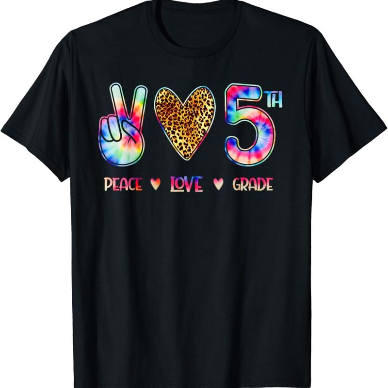 

Peace Love Fifth Grade Squad Back to School T Shirt - Men s Summer Cotton Graphic Tee S разноцветный