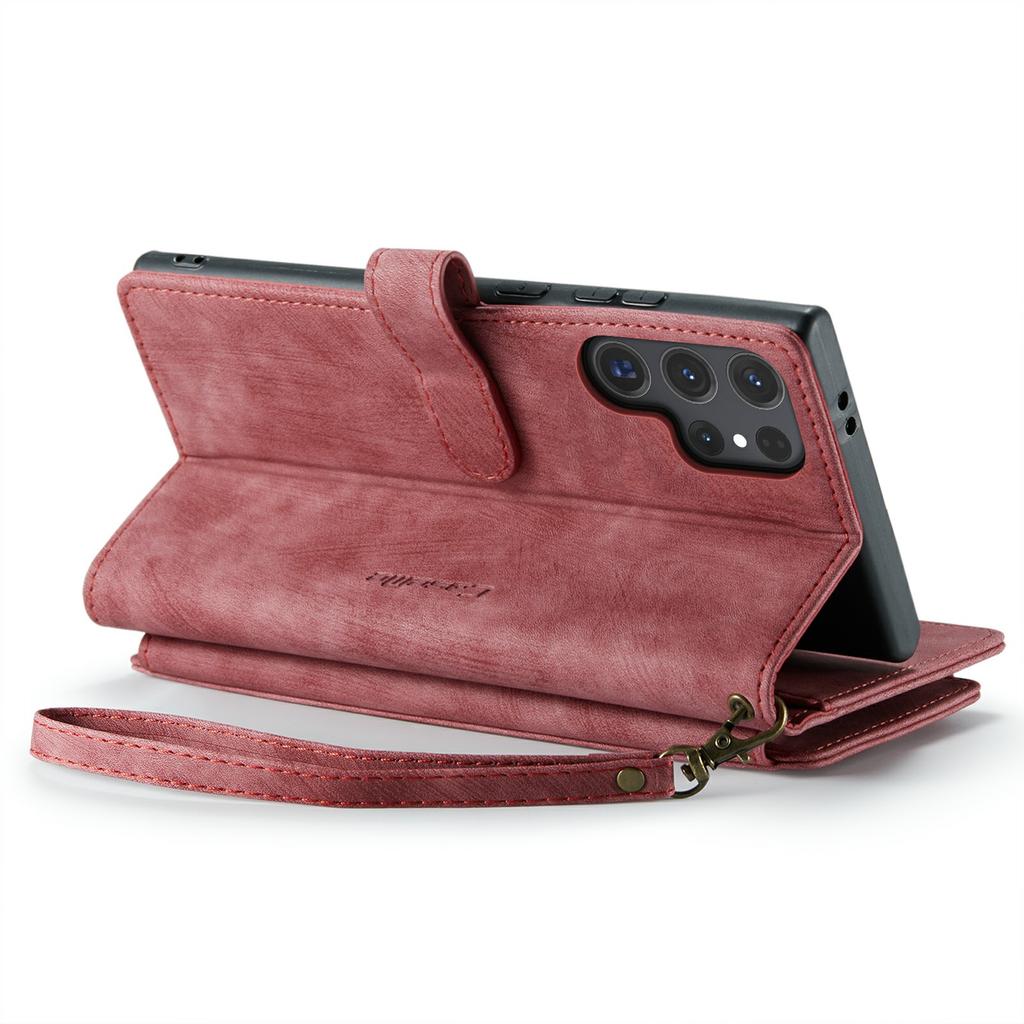 For Samsung Galaxy S24 Ultra Phone Cases with Strap CASEME C30 Zipper Multiple Card Holder PU Leather Cover