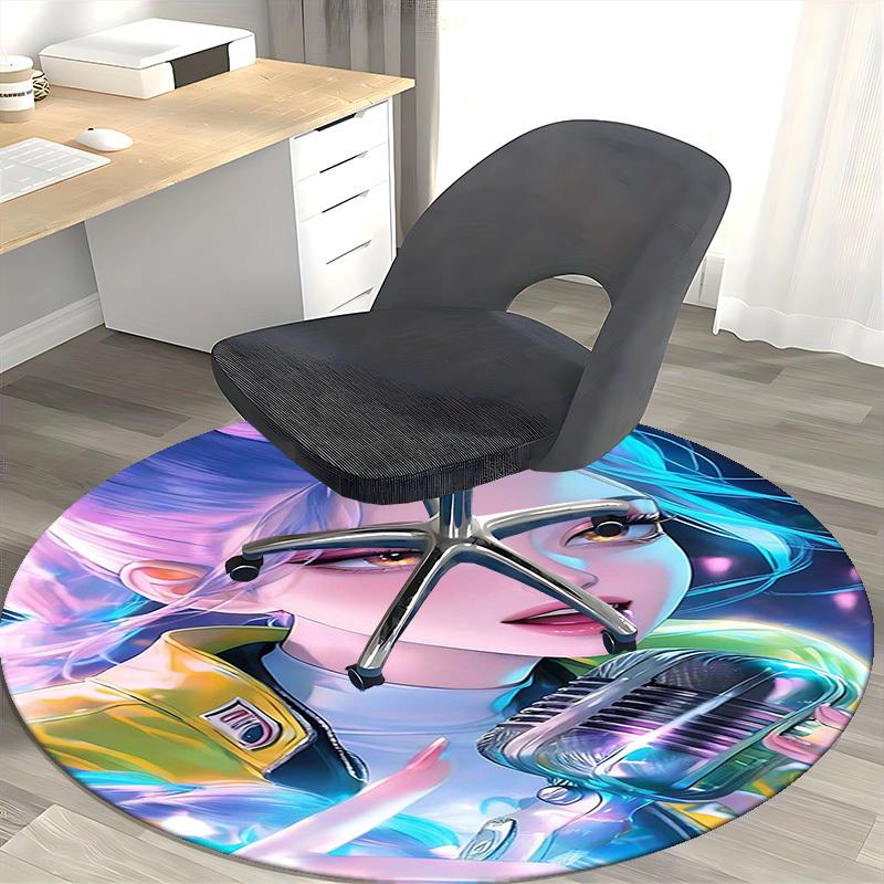 1pc Anime Cartoon Design Round Carpet - Office Chair Pad, Desk Mat, Non-Slip Rug for Home Decor, Living Room, Bedroom, Game Room, Dormitory, Seasonal