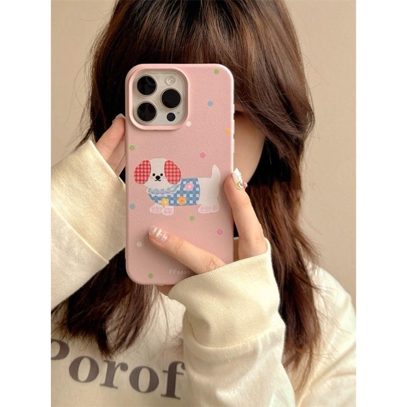 Cartoon Cute for IPhone16promax Polka Dot Puppy for Apple 14 Mobile Phone Case 13 Anti-fall 12/15/11