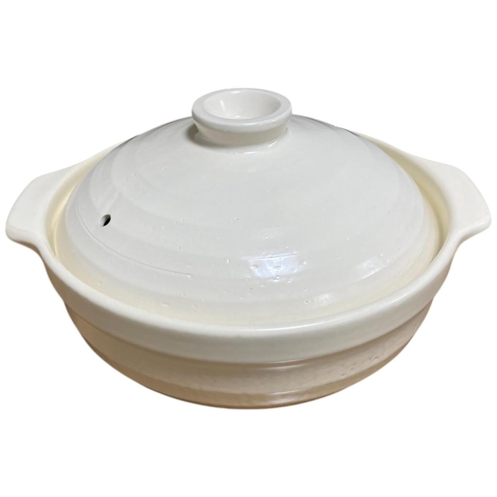 J-kitchens Kasho No. 9 Earthenware Pot, 27cm, for Direct Stovetop Use, Serves 4-5, Dishwasher and Microwave Safe, White, by Hakufukuju