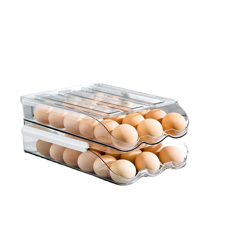 Transparent Automatic Rolling Egg Box Refrigerator Egg Dispenser Egg Rack Holder Basket Container Storage Organizer For Kitchen