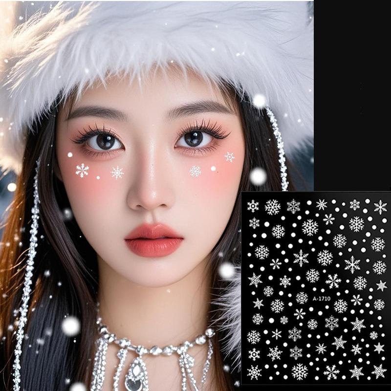 White Snow Face Stickers DIY Temporary Tattoos  Nail Jewelry Diamonds Decoration Christmas Snowflake Eye Body Art Make Up