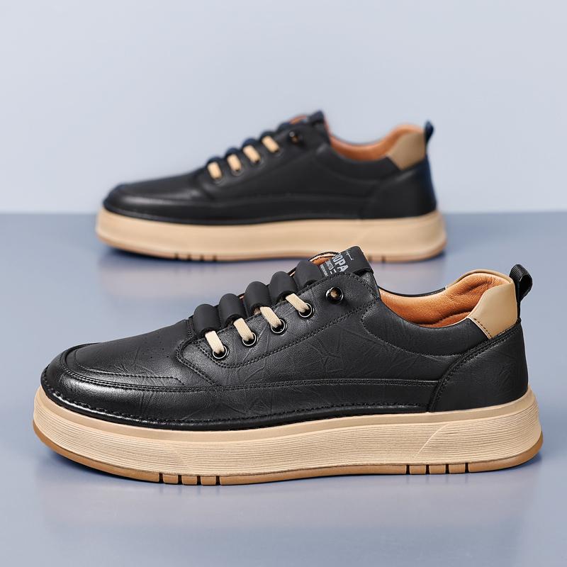 Brand Men Casual Leather Shoes Thick Bottom Antiskid Thick Bottom England Style Outdoor Shoes Business Work Land Shoes