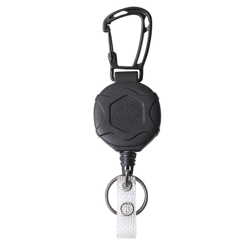 Retractable Backpack Keychain with Easy-Pull Buckle and Badge Holder - Black