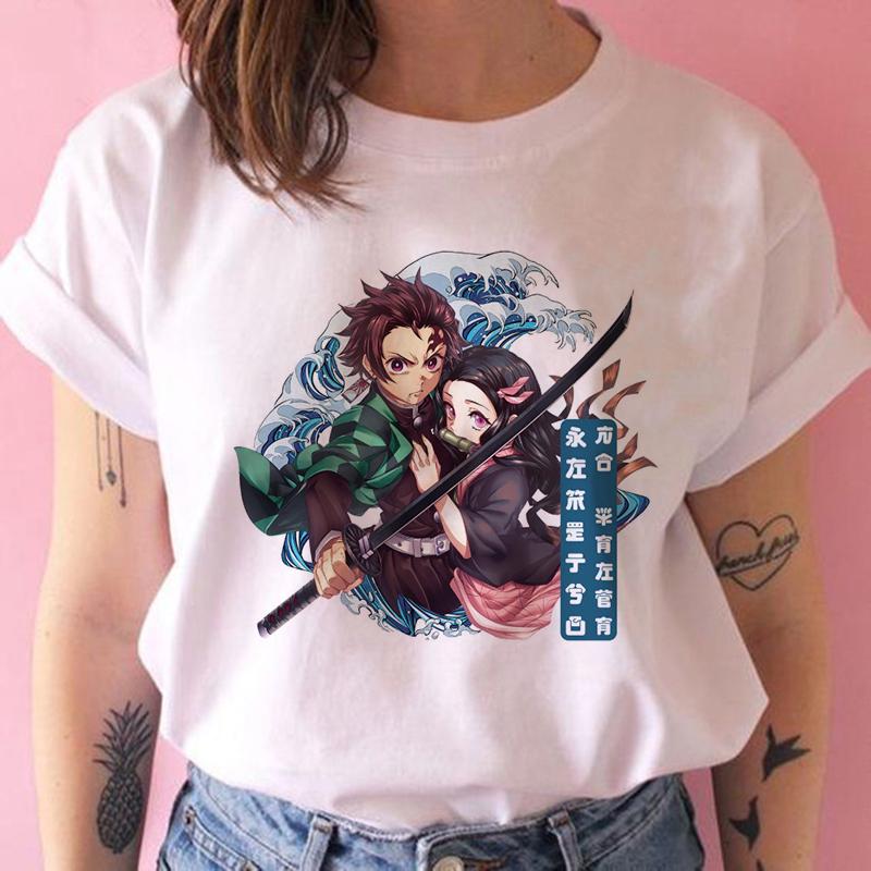 2023 New Women T-Shirt Kimetsu No Yaiba Demon Slayer Top Female T Shirt Harajuku Streetwear O-Neck Casual Ladies Tees Clothing