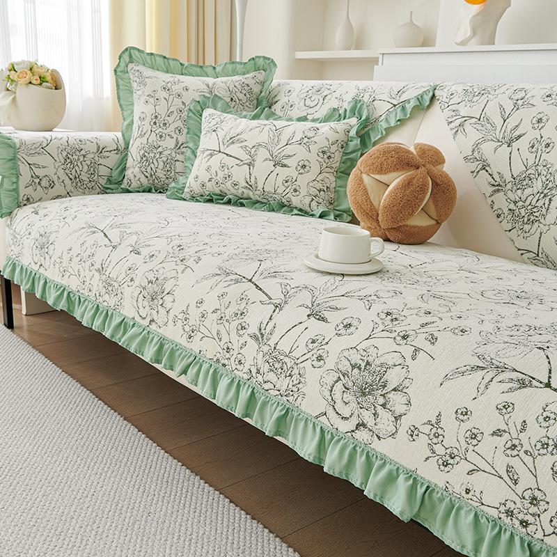 Chenier Skirt Sofa Cushion, All-Season Non-Slip Seat Cushion, Living Room Straight Row Sofa Armrest Cover Cloth Towel Cross-Border