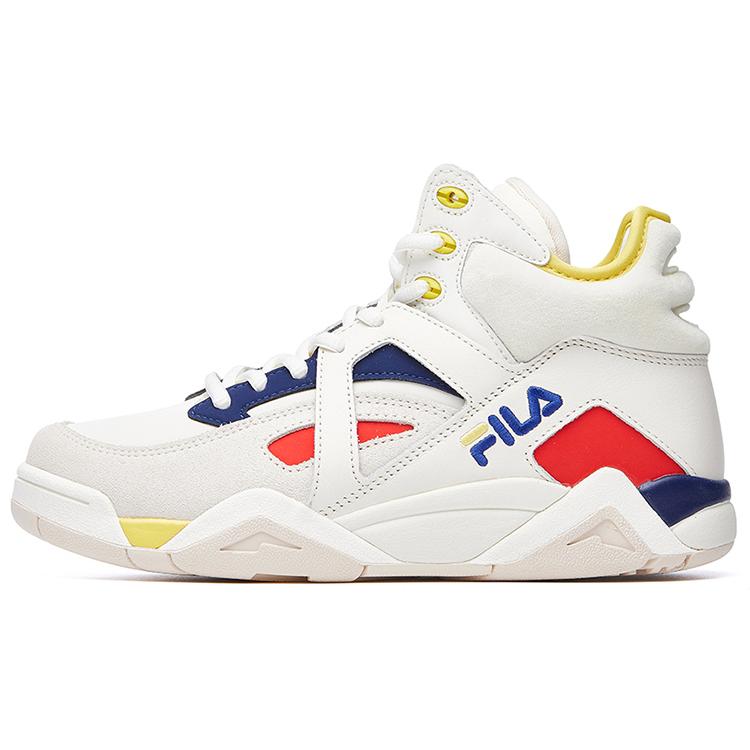 Fila Cage Textile, Synthetic Leather Patchwork Mid Top Basketball Shoes Women's White Blue Red Yellow F12W041209FGM
