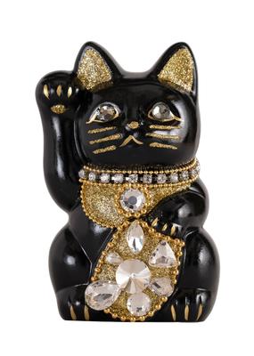 Lykke-katt Smykker Katt Høyre Hånd Katt Lykke-katt Lykke Feng Shui Pynt Offerboks Svart (S-STØRRELSE Svart) Raised/Ceramic_Lucky (jw_S