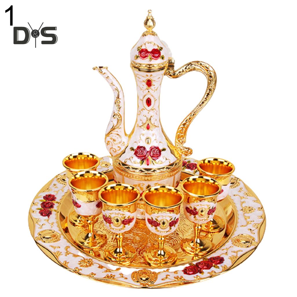 SW 8 Teile/satz Retro Zink-legierung Wein Tasse Wasserkocher Tablett Kit Hause Hochzeit Decor Container