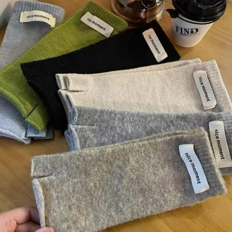 Winter Cashmere Long Wrist Gloves Fingerless Arm Warmers Knitted Gloves Solid Color Winter Warm Wrist Sleeves for Girls Women 1