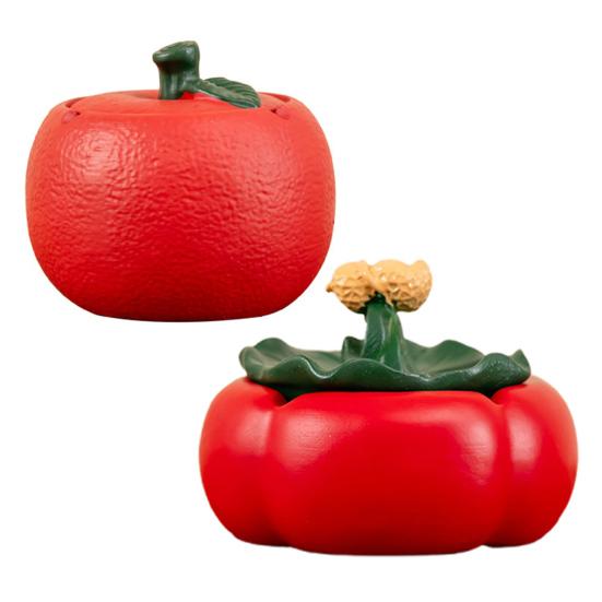 Simulated Fruit Ashtray with Lid Heat-resistant Resin Persimmon Ash Holder Ornament Home Office Outdoor Decorative Ash