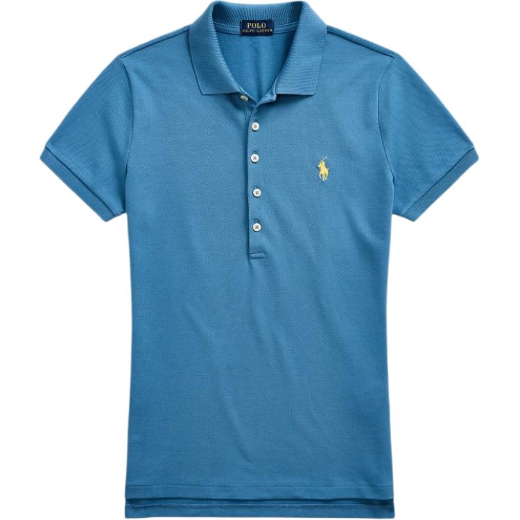 

Polo Ralph Lauren Однотонная рубашка поло с вышивкой логотипа, приталенного кроя, с коротким рукавом, женский топ, синий WMPOKNINB920180-400