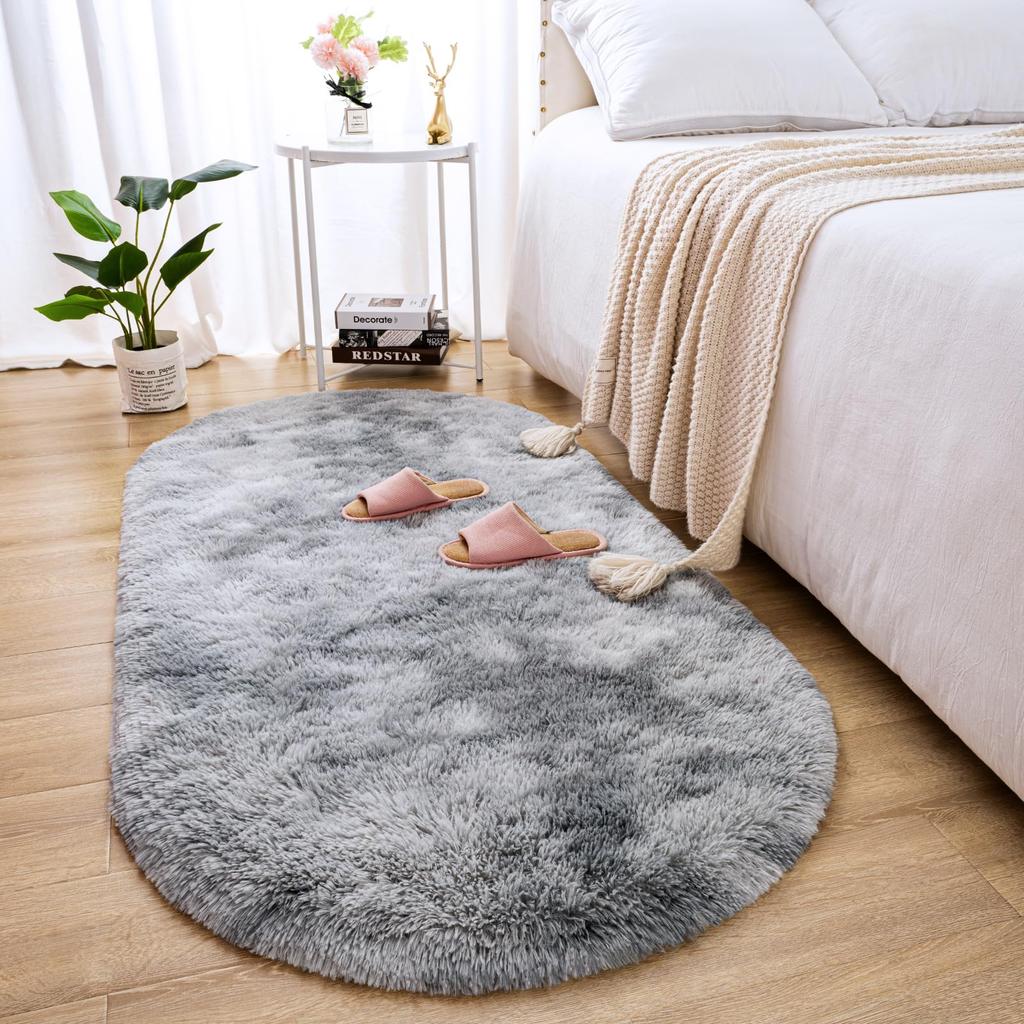 Soft Silky Oval Plush Rug for Kids Bedroom Living Room Sofa Area Balcony Home Decor Girl Room Floor Mat