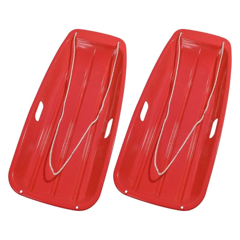 2Pcs Light Weight Portable Snow Sled with Pull Rope and Handles Plastic Cold Resistant Toboggan for Snow, Beach, Park