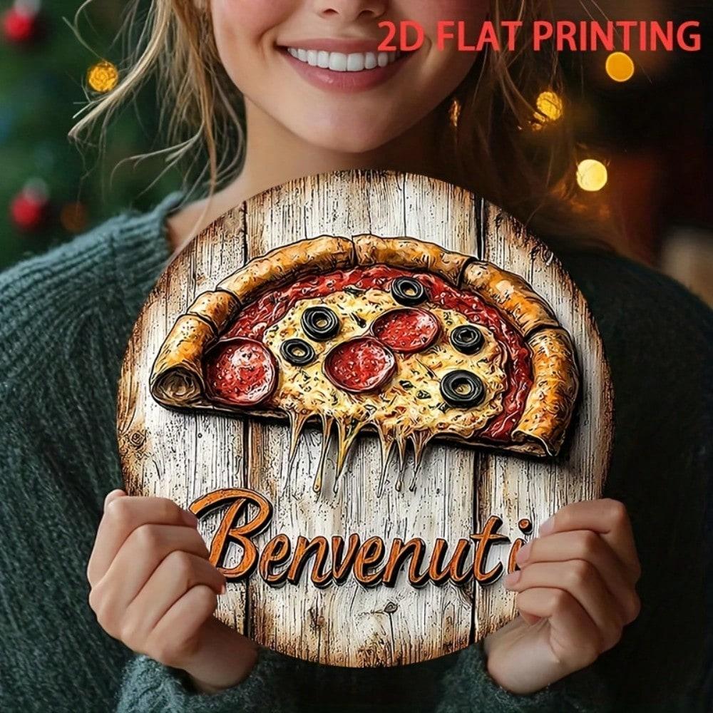 

Realistic Flat Metal Italian Pizza Sign Door Hanging Decor For Pizzerias Home Cafe Bar TYA-1007163 разноцветный