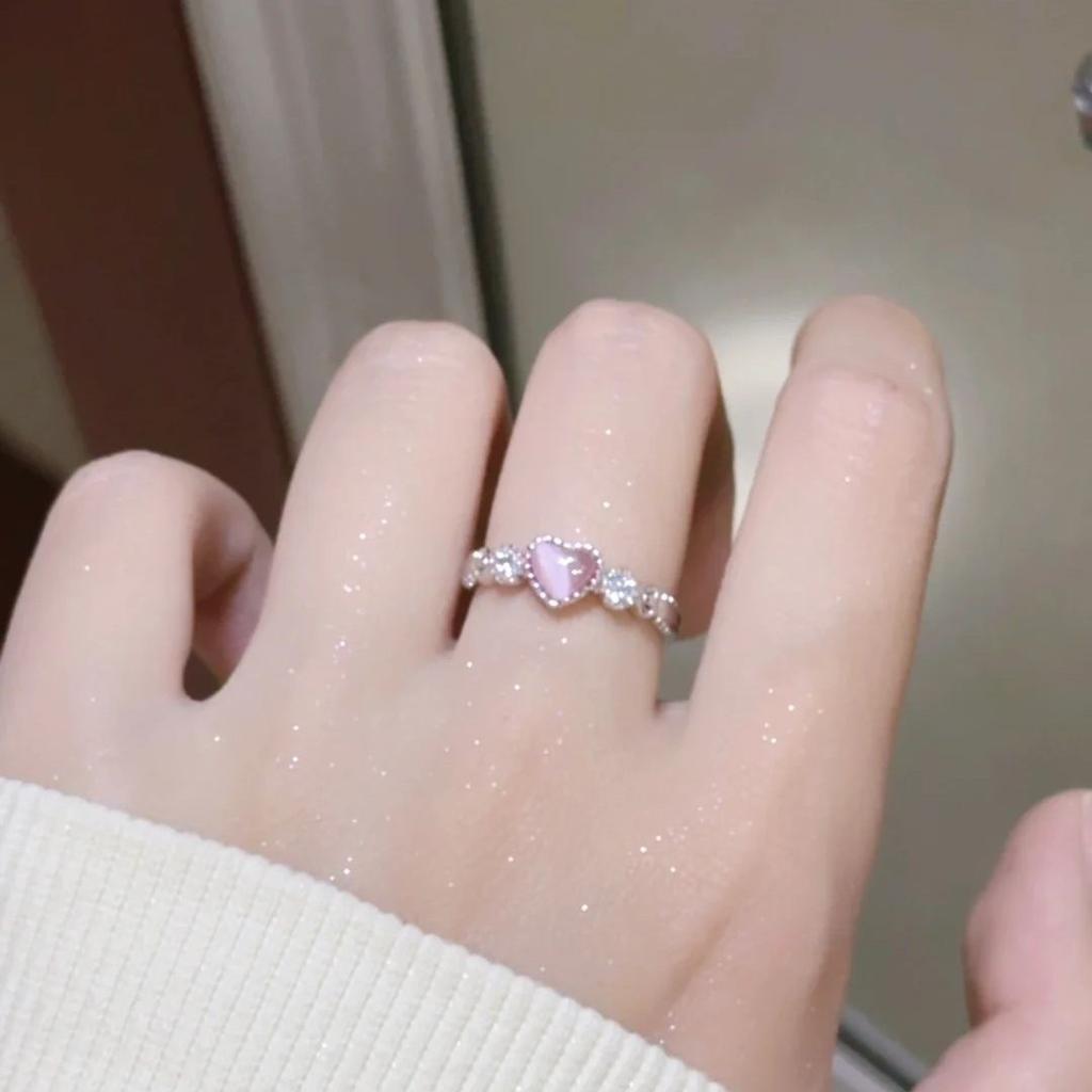 Pink love ring women's girly feeling sweet and cute niche design feeling heart shape adjustable opening ring