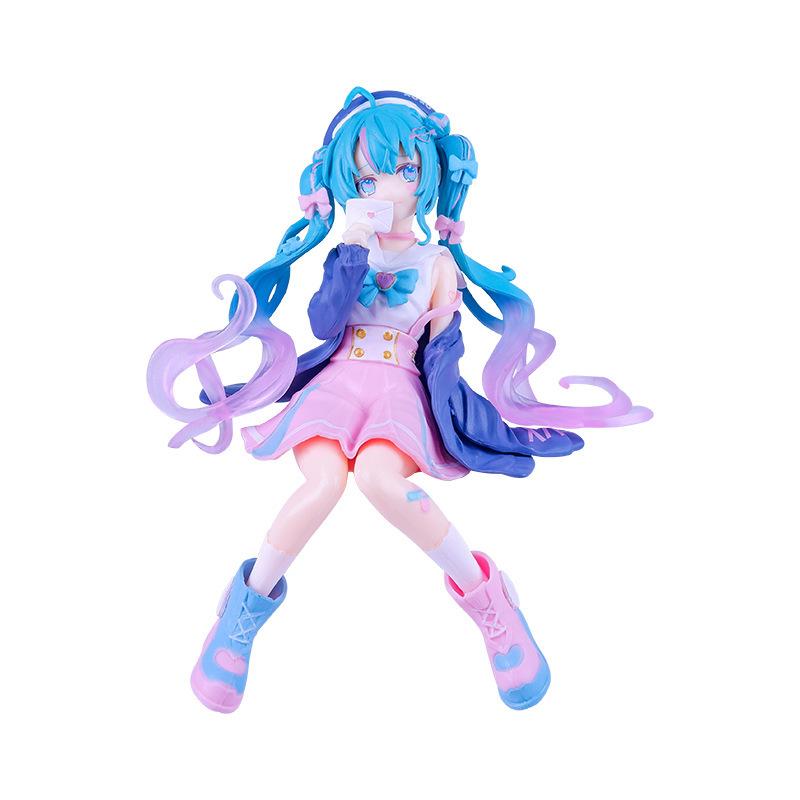The Hatsune Miku Action Figure Anime Figure Pink Sakura Sitting Position PVC  Model Toy Decoration Collect Gifts