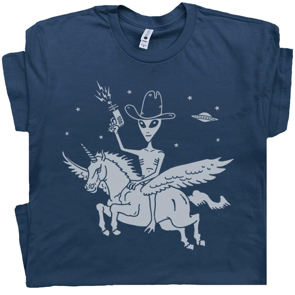 Alien Riding Unicorn T Shirt Funny Cool Ufo Tee Area 51 Weird Graphic Cryptid 3XL