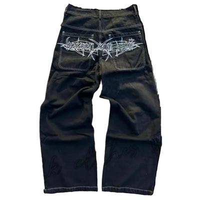 GLYDE Streetwear Jeans Y2K Retro Hip Hop Embroidered Baggy Jeans Retro Black Pants Mens Womens New High Waist Wide Leg Trousers