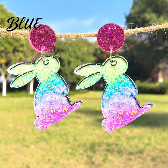 Acrylic Earrings Easter Bunny for Women Glittery and Colorful Rabbit