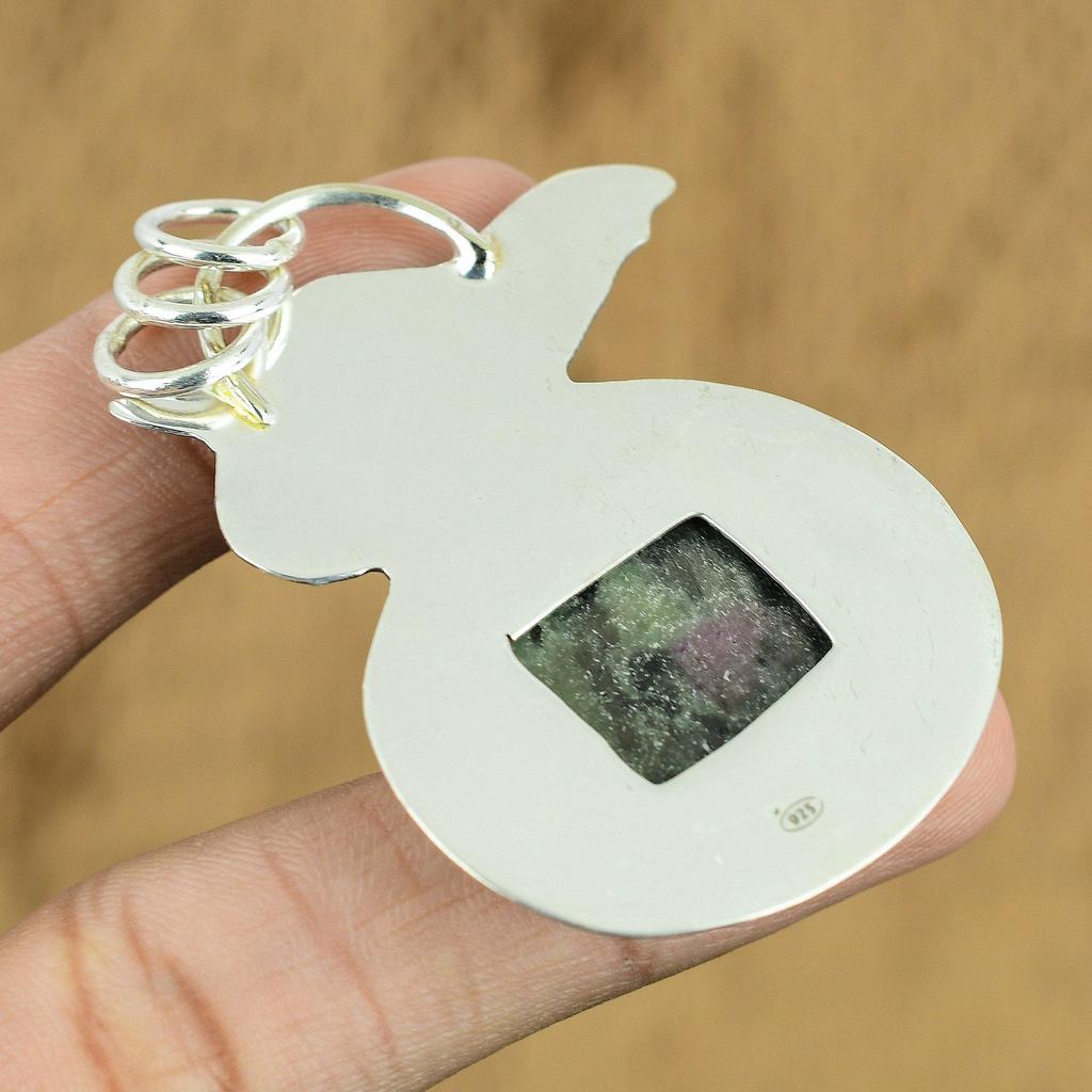 Anniversary Gift For Her Natural Ruby Zoisite Gemstone Pendant 925 Silver