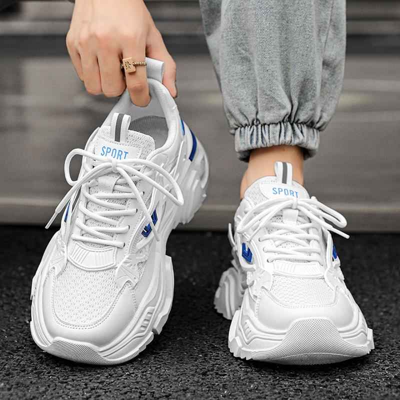 2025 Men's Trendy White Sneakers: Casual Running Shoes with Thick Soles for Teens & Students