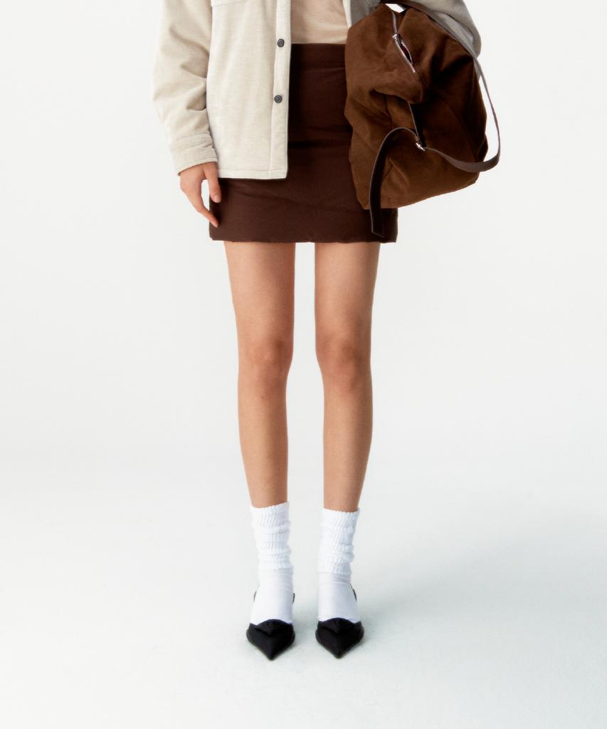 Kueoumeon Paperly Quilted Duck Down Skirt (Dark Brown)