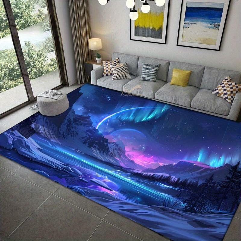 

1 шт. Потрясающий ковер с принтом Северного сияния – Мягкий, нескользящий полиэстеровый ковер с кристальным бархатом – Идеально подходит для спальни, 60x90cm