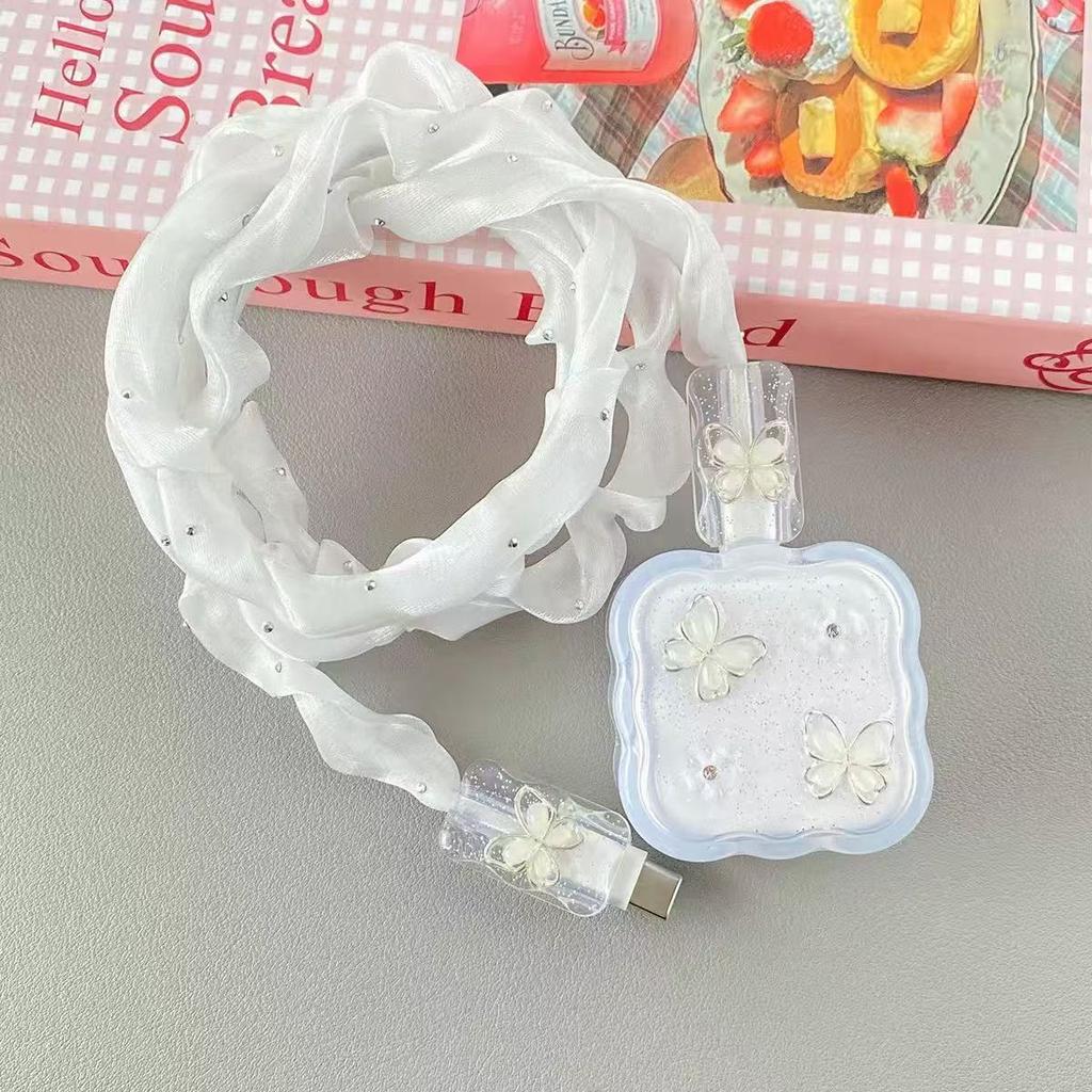 Suitable for Apple 40w charger protective case butterfly iPhone17Pro/16 data cable protective case rope
