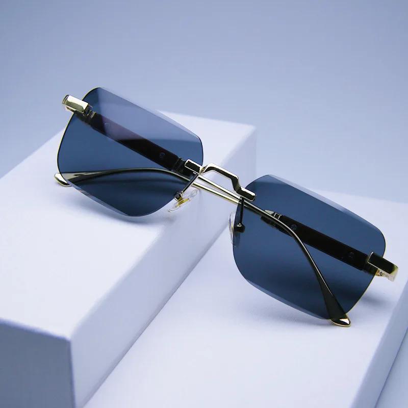 Women Men Shades Rectangle Sun Glasses For Female Male Summer Traveling Uv400 Rimless Sunglasses Metal Fashion