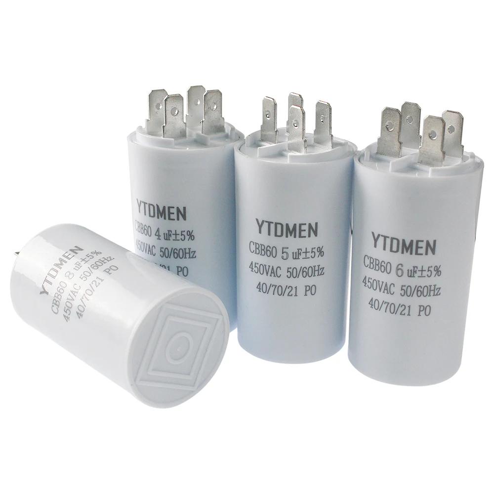 CBB60 Starting Capacitor Dual Insert Motor 4pin AC 450V Replacement Motor Run Capacitors 4UF 5UF 6UF 8UF 12UF 16UF 20UF 60UF