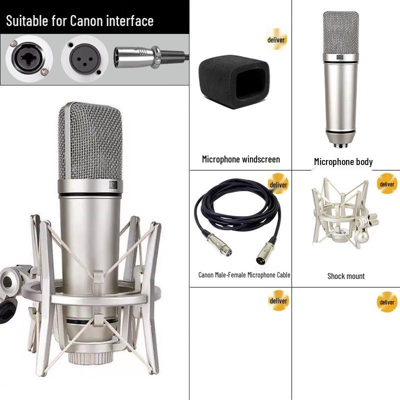 U87 Metal Diaphragm Microphone Set: Live Streaming & Recording Studio Kit with Boom Stand