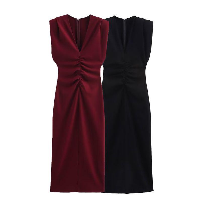 Kaslead New Arrival Women's Clothing Fashion Style Fashion Ruched Sleeveless Waist Midi Skirt Dress 2371650