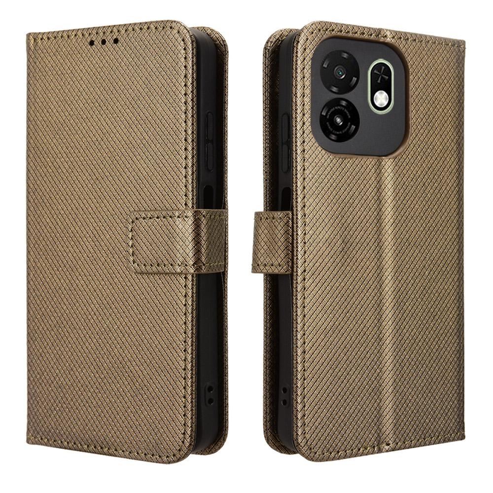 For itel A100C 4G Leather Wallet Case with Strap Diamond Texture Phone Cover