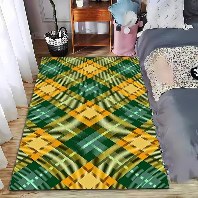 Yellow and Green Plaid carpet Non-slip rug suitable for living room and bedroom sofas