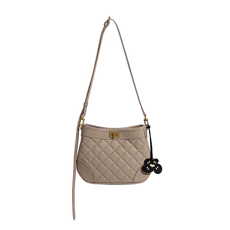 Head Layer Cowhide Lucky Bag, Winter New Style Bag, Genuine Leather Bag, Underarm Bag, Diamond Grid Small Fragrant Style Crossbody Bag