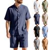 Men's Linen Suit, Loose Pocket Button Short-sleeved Shirt And Elastic Waist Breathable Shorts, Hawaii Vacation Men's Two-piece Set