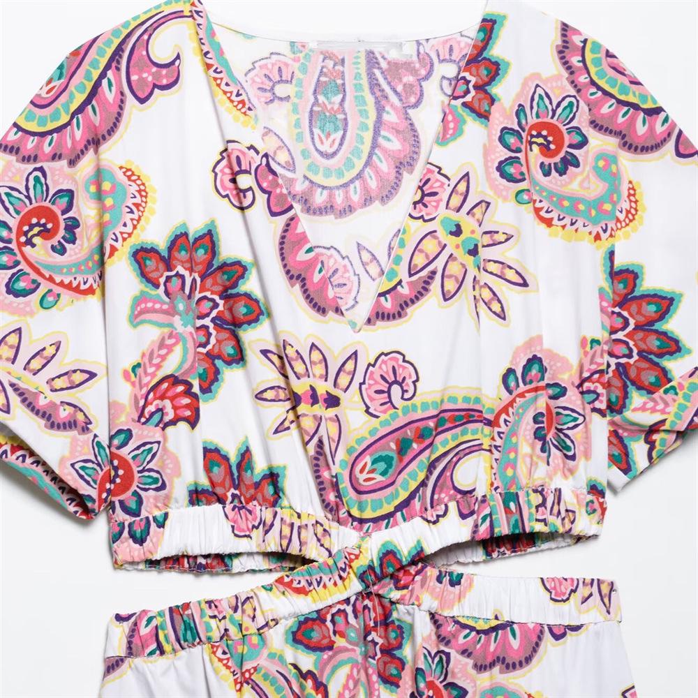 Spring/Summer 2025 Women's Slim Fit V-Neck Hollow-Out Print Dress