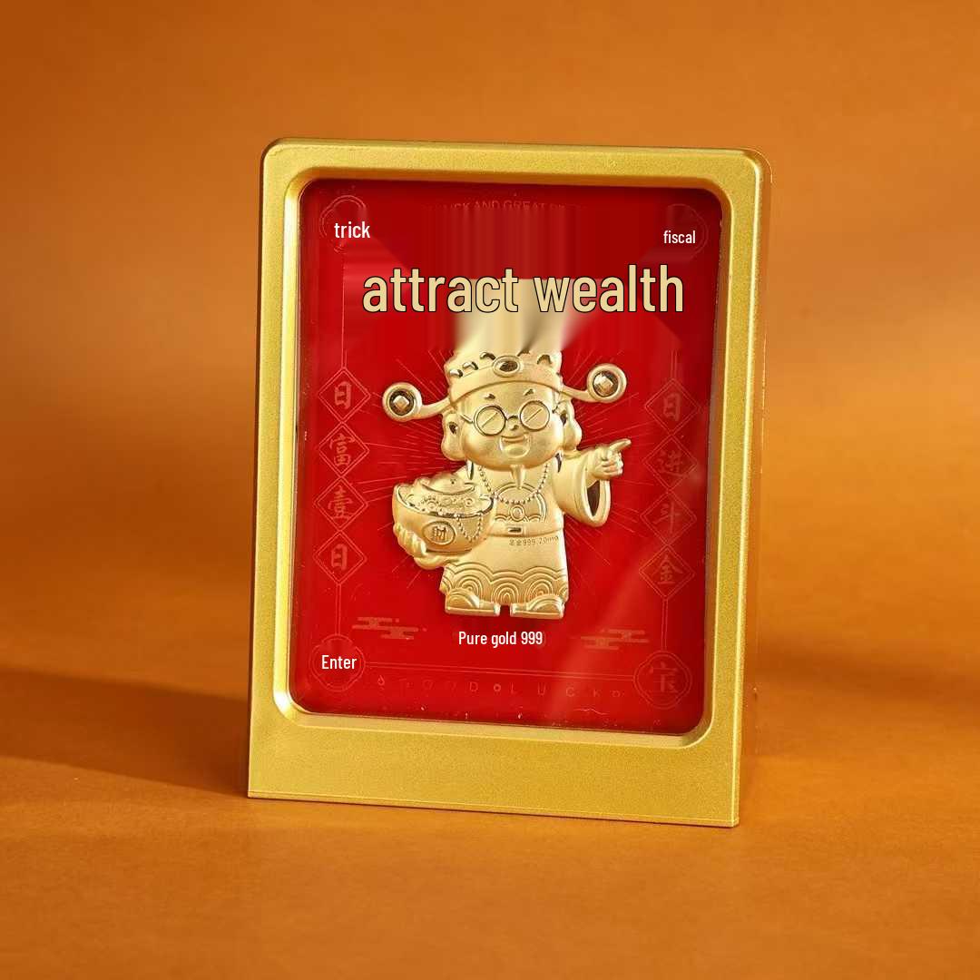 Custom 999 Pure Gold Waking Lion Photo Frame Ornament - Eight Directions Prosperity Souvenir Gift Contains Gold