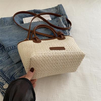 Summer Vacation Beach Wind Straw Woven Bag Portable Messenger Bag 2025 New Foreign Gas Rope Knot Vegetable Basket Bag Woven Bag