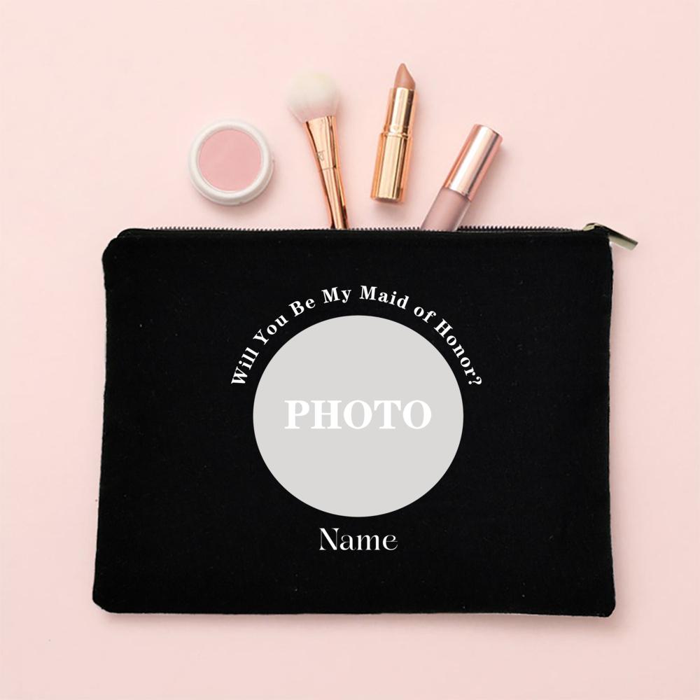 Personalized Custom Photo Bridesmaid Makeup Bag Will You Be My Bridesmaid Proposal Cosmetic Bags Wedding Gifts for Best Friends