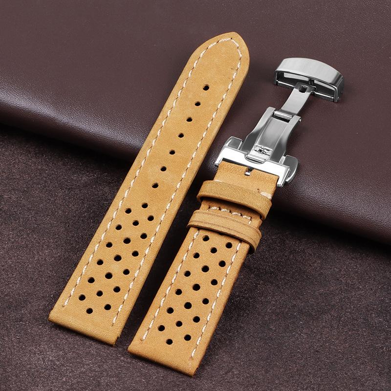 Breathable Genuine Leather Watchbands Women Men 5 Colors Strap 20mm 22mm 24mm Smart Watch Band Deployment Clasp