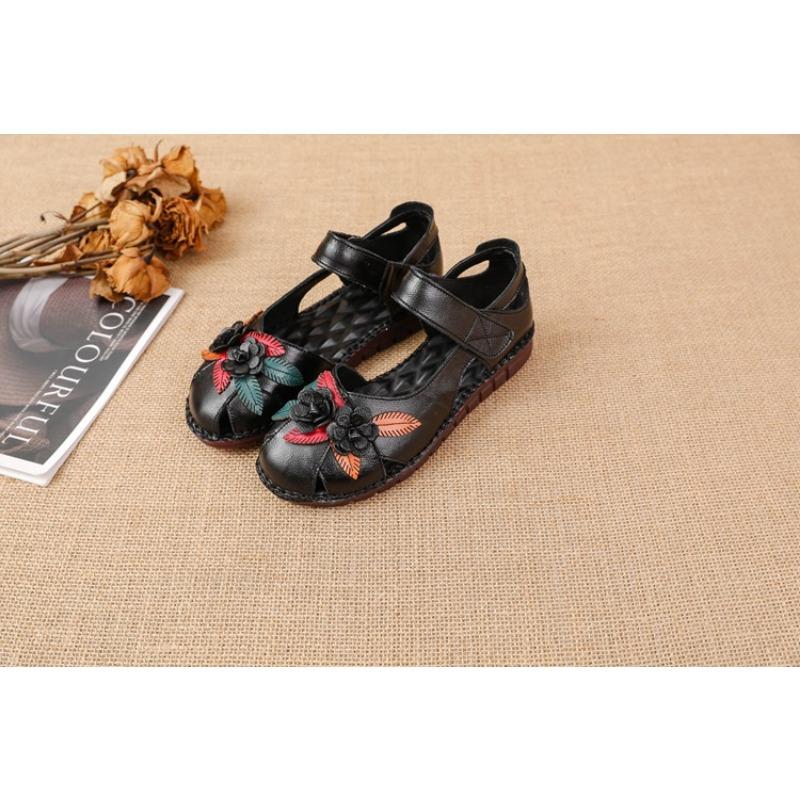Summer leather beef tendon sole flat-soled sandals hole non-slip soft bottom soft surface