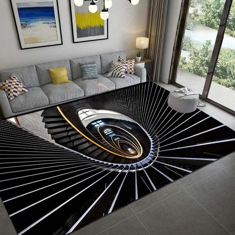 3D rotierende Treppenillusion Teppich für Wohnzimmer Bereichsteppich Schlafzimmer Heimdekoration Nachttisch Rutschfeste Fußmatte Waschbar