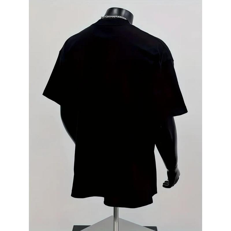 European Sizes Men's Retro Wolf Pattern T-shirt-short Sleeve T-shirt Eye-catching Red and Black Wolf Print-four Seasons Casual Outdoor Wear