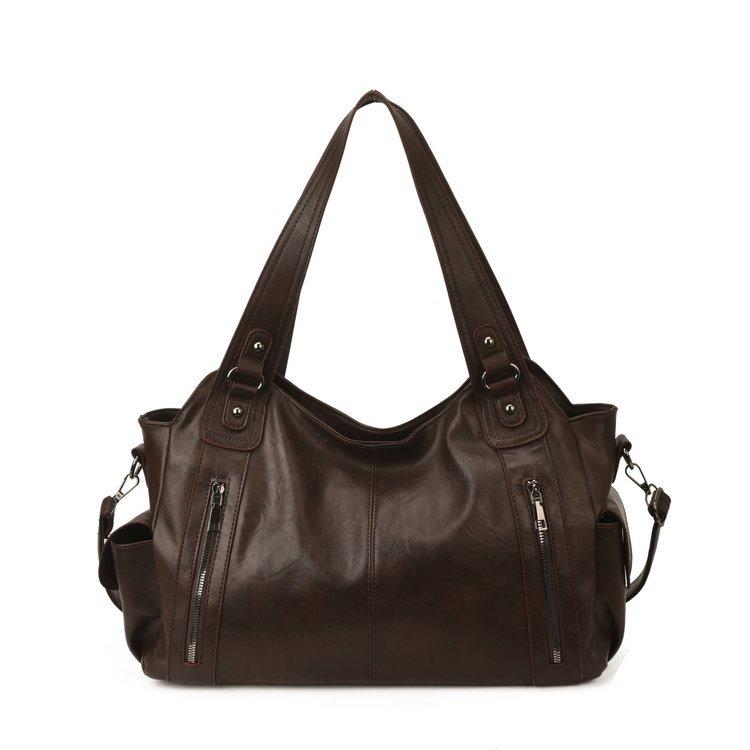 PU Tote Bag Women's Large Capacity Shoulder Handbag with Zip Pockets Casual Fashion Everyday Carry Bag